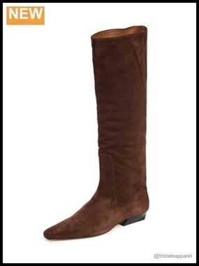STAUD Wally Suede Knee-High Pointed Toe Flat Boots Women's